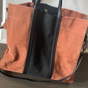 Two-Tone Suede and Leather Tote Bag